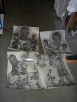 Four boxing champions print including Mohamed Ali, all with stamps, COLLECT ONLY.