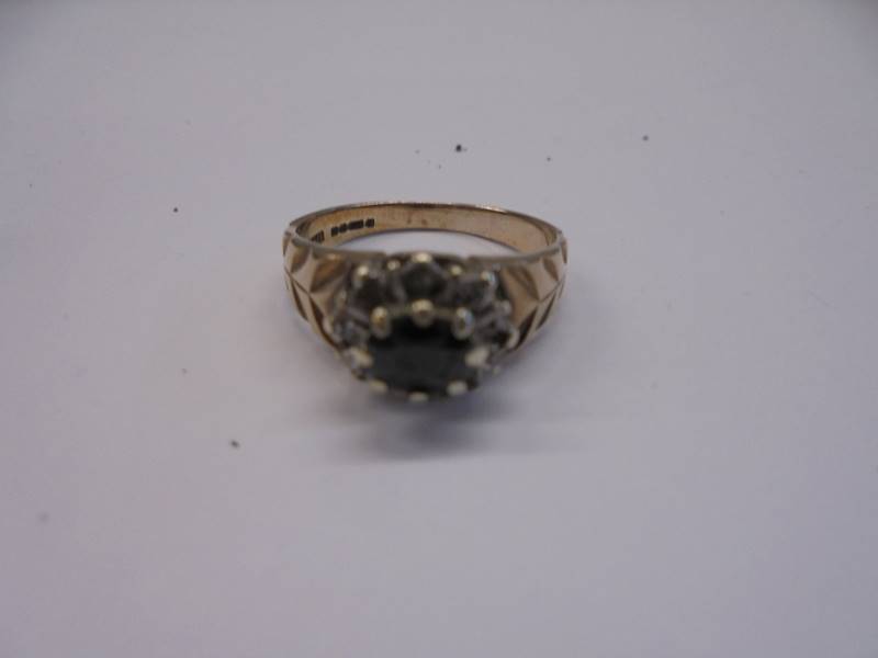 A sapphire and diamond yellow gold ring, size M half, 3.2 grams. - Image 2 of 2