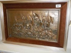A framed bronzed finish battle scene, COLLECT ONLY.