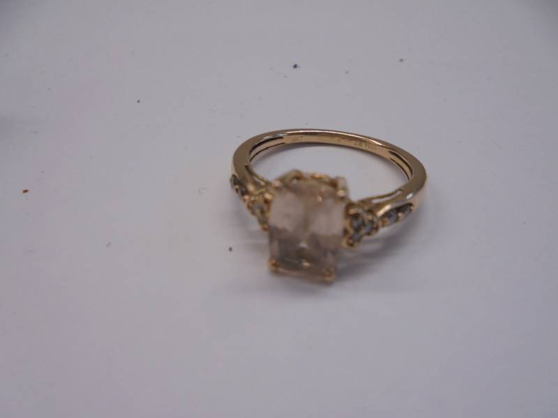 A 14ct yellow gold morganite and diamond ring, size M half, 2.75 grams. - Image 2 of 2