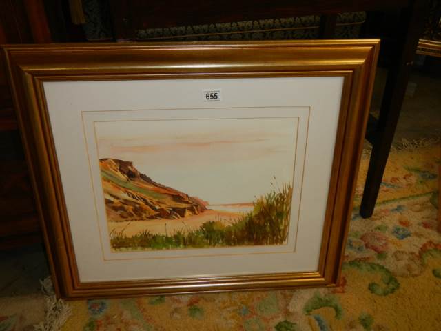 A gilt framed and glazed beach scene watercolour, COLLECT ONLY. - Image 2 of 3