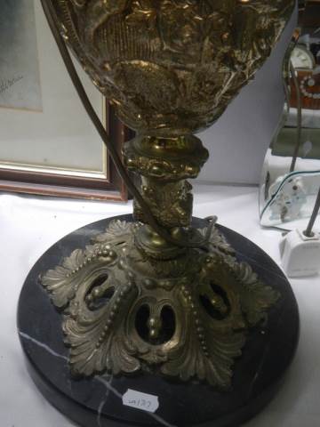 A tall spelter ewer with cherub handles converted in to a lamp, COLLECT ONLY. - Image 4 of 4