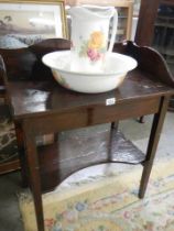 An early 20th century wash stand complete with jug and basin set, COLLECT ONLY.
