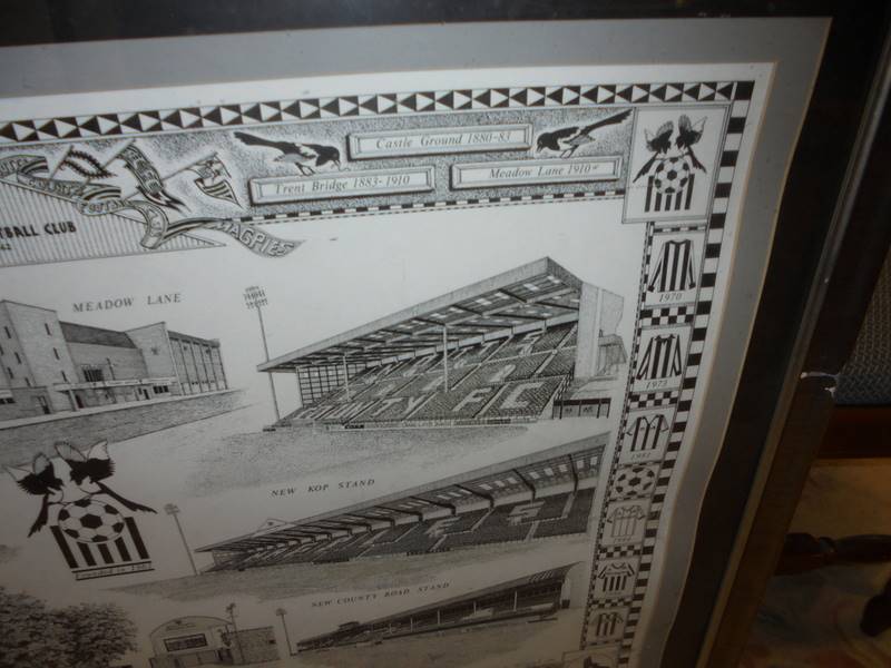 A framed and glazed original line drawing picture of scenes from Notts County football club - Image 3 of 5