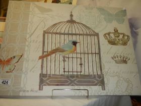 A bird painting on canvas featuring a bird signed Kathryn White. COLLECT ONLY.