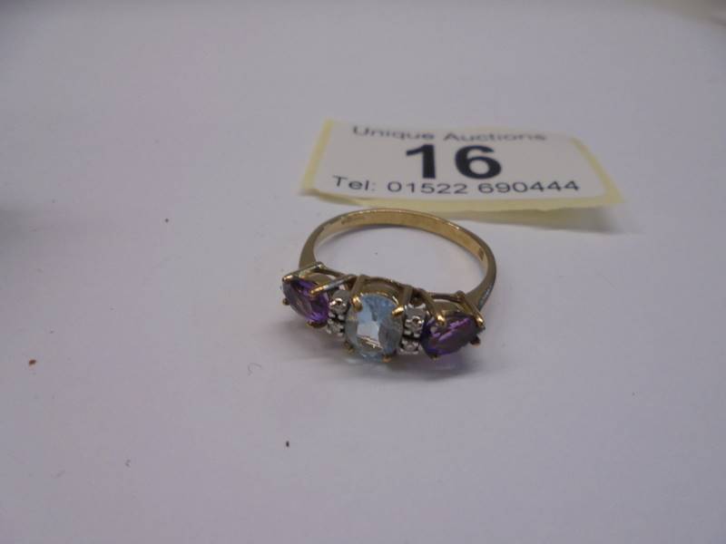 A topaz and diamond 9ct yellow gold ring, size P half, 2.3 grams. - Image 2 of 3