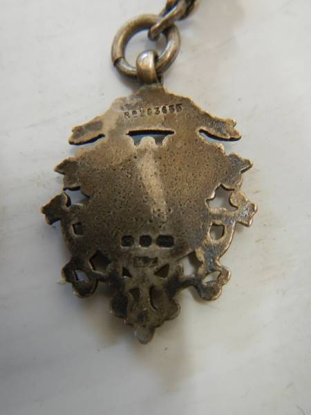 A hall marked silver watch chain with silver fob. - Image 3 of 4