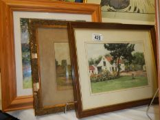 Three framed and glazed watercolour cottage scenes, COLLECT ONLY.
