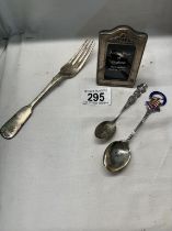A Silver H/M picture frame 7.5 x 5cm, A silver fork & 2 silver teaspoons