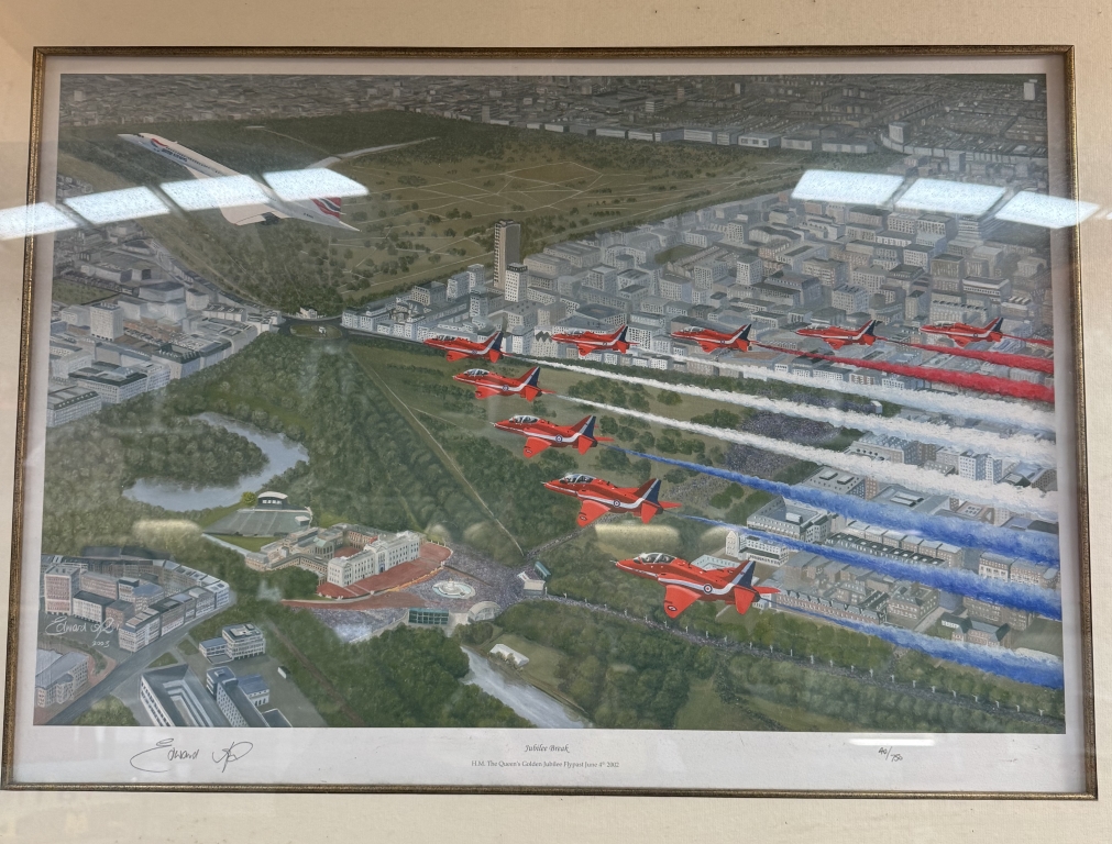 A large signed limited edition print 40/750 titled 'Jubilee break' 2002, Golden jubilee flypast - Image 2 of 4