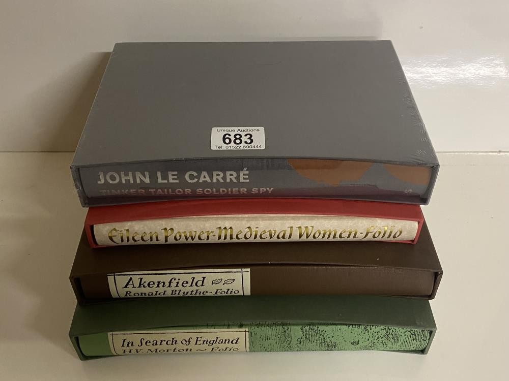 4 Folio Books including a sealed copy of Tinker Tailor Soldier Spy by Le Carre etc