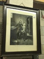 A large oak framed print of John Bunyan and his blind daughter frame 67cm x 83cm, image 40cm x 53cm