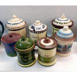 7 Torquay ware tobacco & jam pots