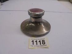 A silver inkwell with enamel top (chip to enamel).