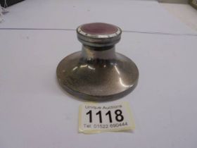 A silver inkwell with enamel top (chip to enamel).