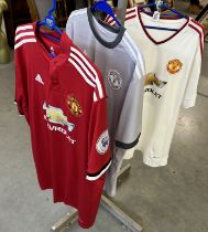 3 vintage Adidas Manchester united football shirts all Chevrolet sponsors, 2 Matic, 1 Schneider