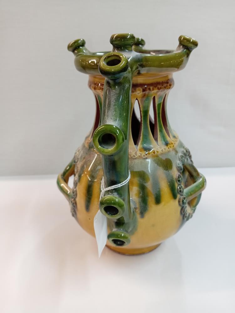 A signed slip glaze puzzle jug. Height 22cm - Image 4 of 6