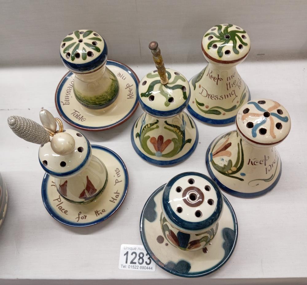 6 Torquay ware hat pin stands including Long Park Watcombe - Image 2 of 2