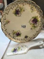 A vintage old foley pansy cake plate & cake knife