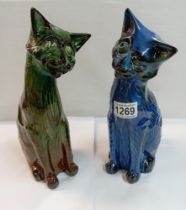 2 C M Brannam barum pottery cats. Height 28cm