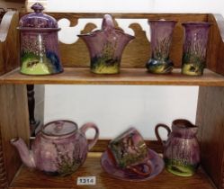 A selection of lilac glazed pottery