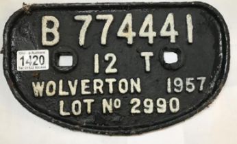 A Cast metal railway sign B774447 12 T Wolverton 1957