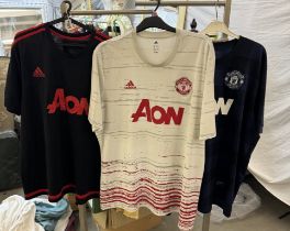 3 official Nike Adidas Manchester United football shirts all Aon sponsors