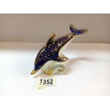 A Royal Crown Derby Dolphin with gold stopper