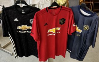 3 vintage Adidas Manchester united football shirts all Chevrolet sponsors, including Solskjaer,
