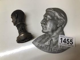 Resin seal of Adolf Hitler A/F and also a white metal plaque