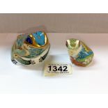 2 Royal Crown Derby frog paperweights with gold stoppers