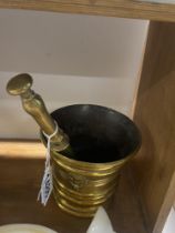 A 19c brass pestle and mortar