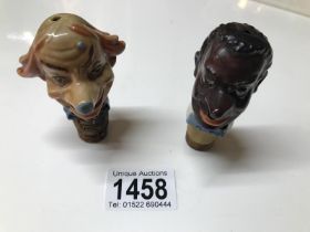 2 vintage head bottle stoppers