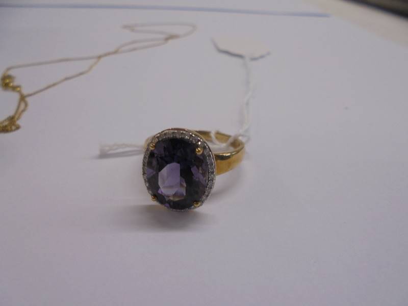 A 9ct gold ring set amethyst coloured stone, size O half with matching pendant, 7.25 grams total. - Image 2 of 3