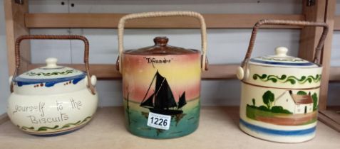 3 Torquay ware biscuit barrels