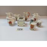 9 pieces of crested ware