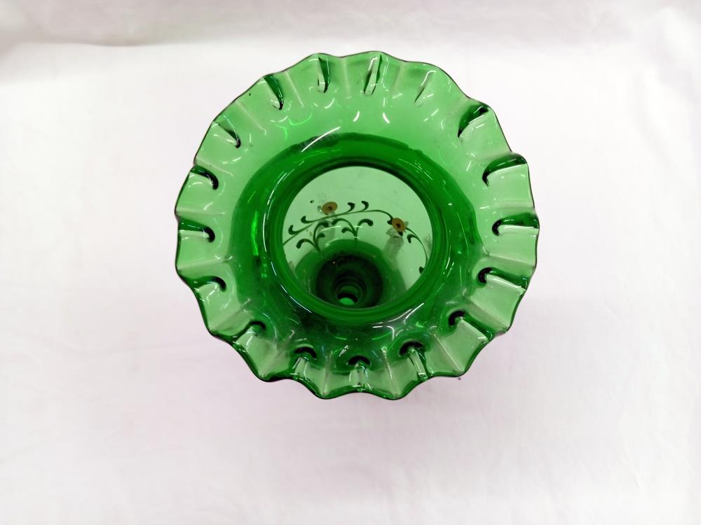 A Victorian green glass Mary Gregory style lustre, no damage to lustre, 1 glass dropper A/F. - Image 2 of 3