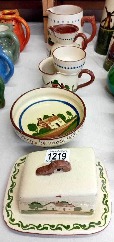 A Watcombe pottery shaving mug & other Torquay ware including butter dish etc. 5 Items