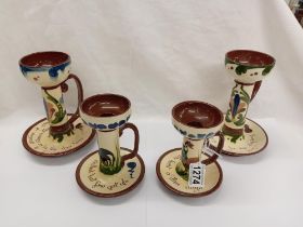 2 pairs of candlesticks, Watcombe & Longpark Torquay. Height 14cm & 18cm