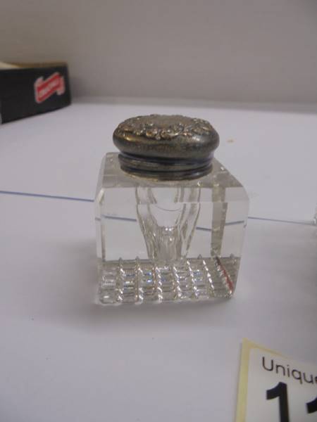 Two glass inkwells with silver tops. - Image 3 of 3