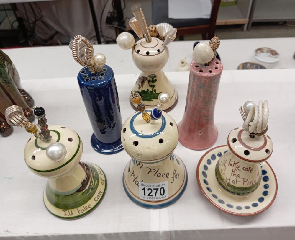 6 hatpin stands including Aller Vale pottery - Image 2 of 2