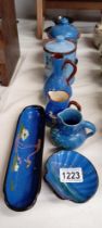 8 Pieces of blue glaze Torquay ware