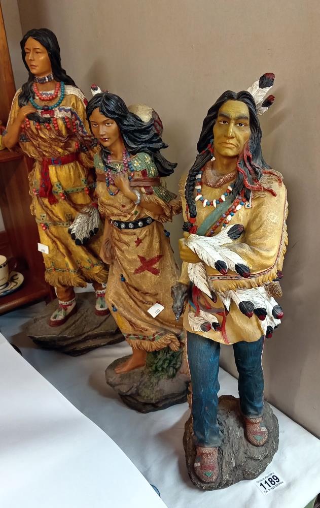 3 painted resin American Indian figures