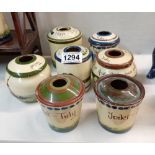 6 Torquay ware hair tidy lidded pots