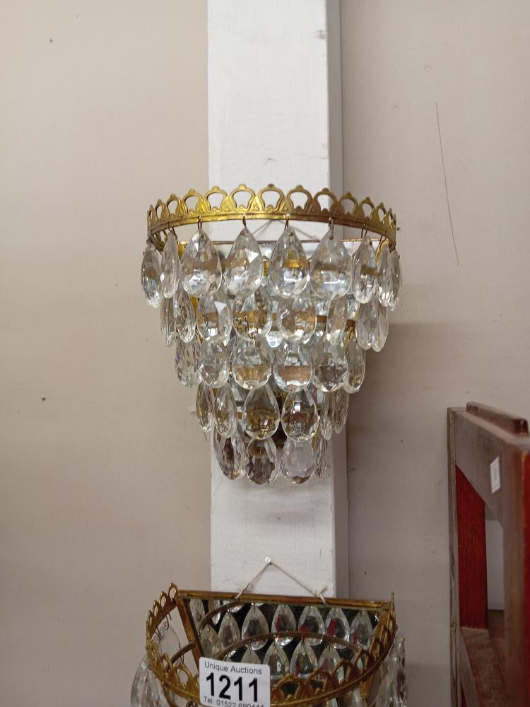 A pair of French mirror back chandelier wall lights with tear drop glass droppers - Image 2 of 3