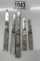 Five Silver and Mother Of Pearl knives