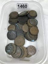 A collection of old pennies and half pennies