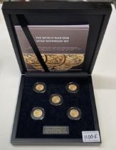 The world war one sovereign set 1914-1915-1916-1917-1918 with COA in presentation box