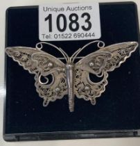 A Filigree worked silver butterfly brooch