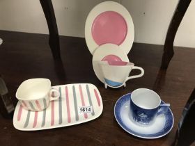 A vintage T.G.Green church Gresley cup, saucer and sandwich plate. A Villeroy & Boch trio and a